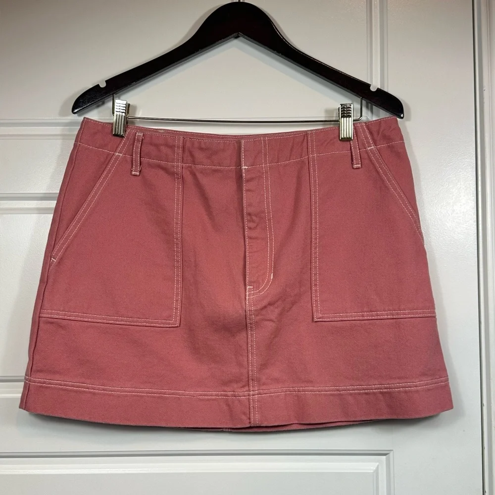 American Apparel Classic High Rise Denim Utility Mini Skirt Dusty Rose Size XL